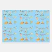 恐竜の誕生日テーマ-名前をカスタムする&写真 ラッピングペーパーシート (正面)