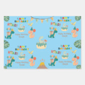 恐竜の誕生日テーマ-名前をカスタムする&写真 ラッピングペーパーシート (正面2)