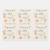 恐竜の誕生日テーマ-名前をカスタムする&写真 ラッピングペーパーシート (正面3)