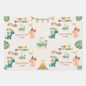 恐竜の誕生日テーマ-名前をカスタムする&写真 ラッピングペーパーシート (正面2)