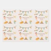 恐竜の誕生日テーマ-名前をカスタムする&写真 ラッピングペーパーシート (正面)