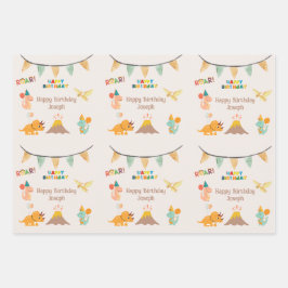 恐竜の誕生日テーマ-名前をカスタムする&写真 ラッピングペーパーシート