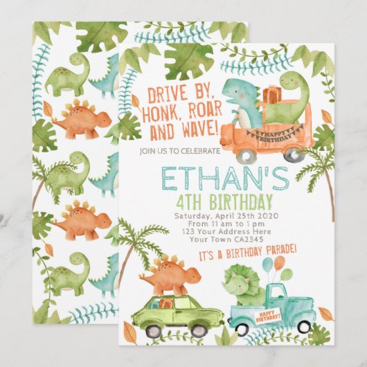 恐竜の誕生日パレード 招待状 (正面/裏面)