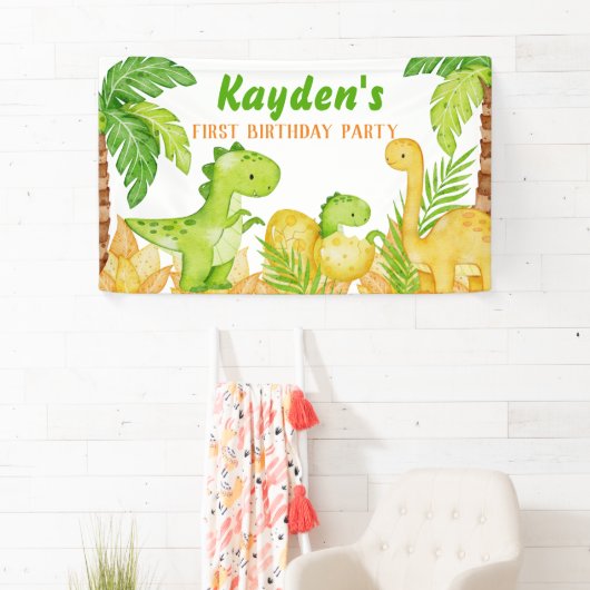 恐竜の誕生日パーソナライズされたパーティー 横断幕 (インサイチュ)