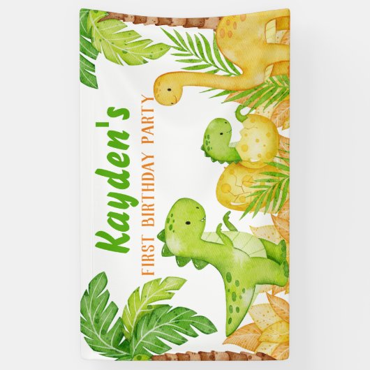 恐竜の誕生日パーソナライズされたパーティー 横断幕 (縦)