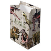 恐竜の誕生日パーソナライズされたパーティーTレックス ミディアムペーパーバッグ (正面アングル)