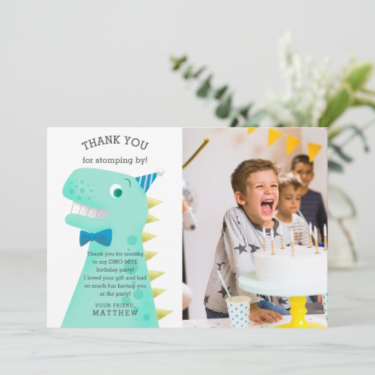 恐竜の誕生日パーティカスタムの写真 サンキューカード (スタンド正面)