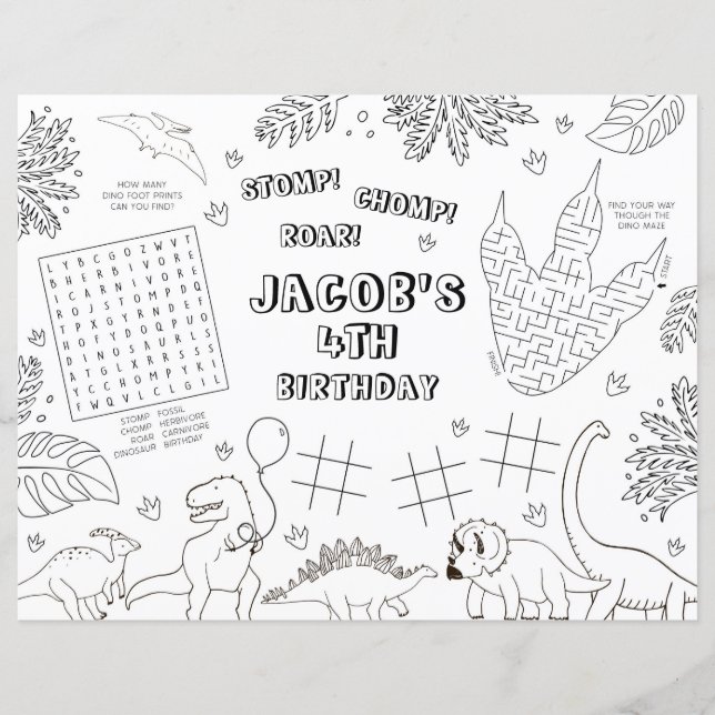 恐竜の誕生日パーティカラーランチョンマット (正面)