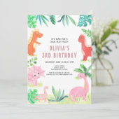 恐竜の誕生日パーティキッズピンクガールディノ 招待状 (スタンド正面)