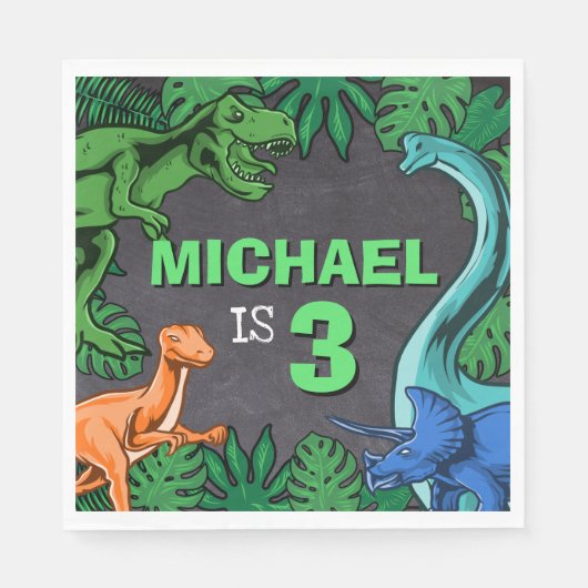 恐竜の誕生日パーティディノトレックス先史時代の少年 スタンダードランチョンナプキン (正面)