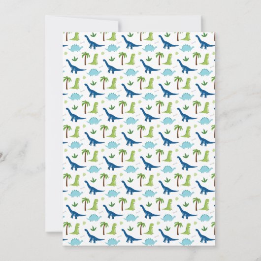 恐竜の誕生日パーティディーノパーティーブルーとグリーン 招待状 (裏面)