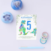 恐竜の誕生日パーティバジェット招待状ブルーフライ チラシ (シングル)