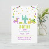 恐竜の誕生日パーティパステルキッズ4th誕生日 招待状 (スタンド正面)