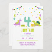 恐竜の誕生日パーティパステルキッズ4th誕生日 招待状 (正面/裏面)