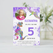 恐竜の誕生日パーティフォトパープル 招待状 (スタンド正面)