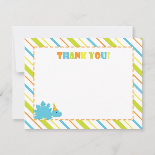 恐竜の誕生日パーティーありがとうフラットA2カード サンキューカード (正面)