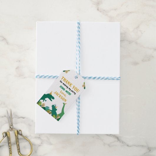 恐竜の誕生日パーティーありがとうラベル ギフトタグ (より糸付き)