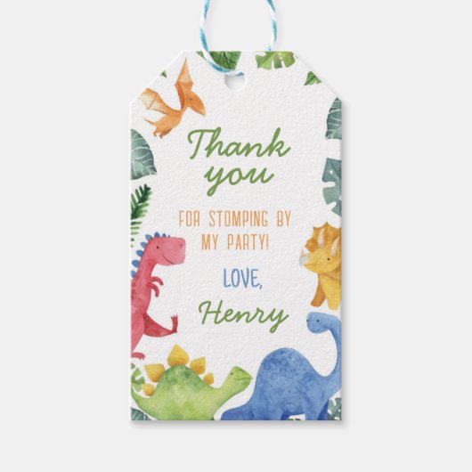 恐竜の誕生日パーティーありがとうラベル ギフトタグ (正面)