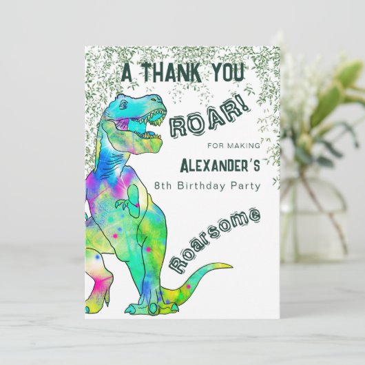 恐竜の誕生日パーティーありがとう サンキューカード (スタンド正面)