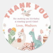 恐竜の誕生日パーティーありがとう ラウンドシール (正面)