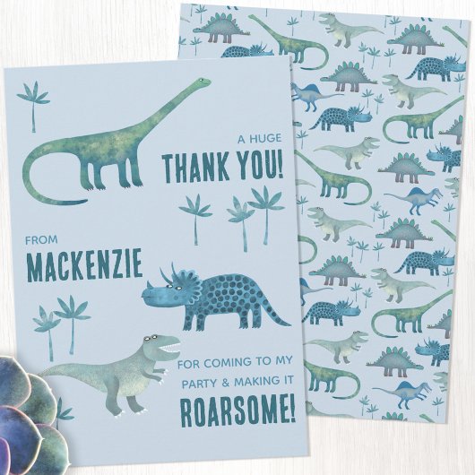 恐竜の誕生日パーティーお礼メッセージ サンキューカード