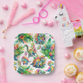 恐竜の誕生日パーティーかわいい水の色パターン ペーパープレート (パーティー)