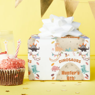 恐竜の誕生日パーティーと巨大なディノ卵 ラッピングペーパー