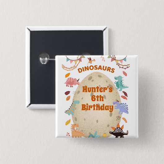 恐竜の誕生日パーティーと巨大なディノ卵 缶バッジ (正面&裏面)