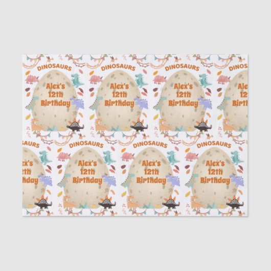 恐竜の誕生日パーティーと巨大なディノ卵 薄葉紙 (正面)