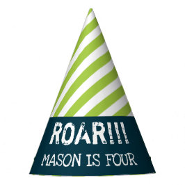 恐竜の誕生日パーティーにハッツグリーンストライプの パーティーハット