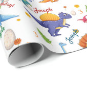 恐竜の誕生日パーティーのパーソナライズ名年齢ギフト ラッピングペーパー (ロールコーナー)