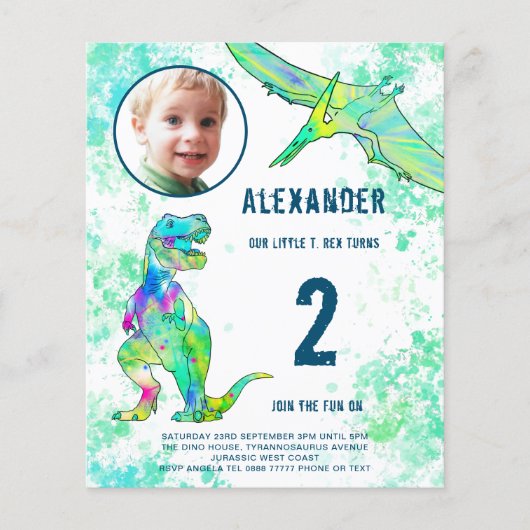 恐竜の誕生日パーティーの予算 チラシ (正面)