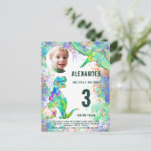 恐竜の誕生日パーティーの写真モダン インビテーションポストカード (スタンド正面)