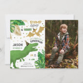 恐竜の誕生日パーティーの写真 招待状 (正面)