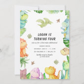 恐竜の誕生日パーティーの写真 招待状 (正面)