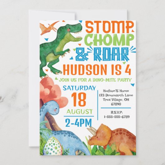 恐竜の誕生日パーティーの招パーソナライズされた待 招待状 (正面)