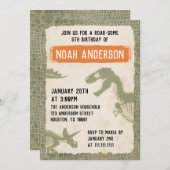 恐竜の誕生日パーティーの招待カード 招待状 (正面/裏面)