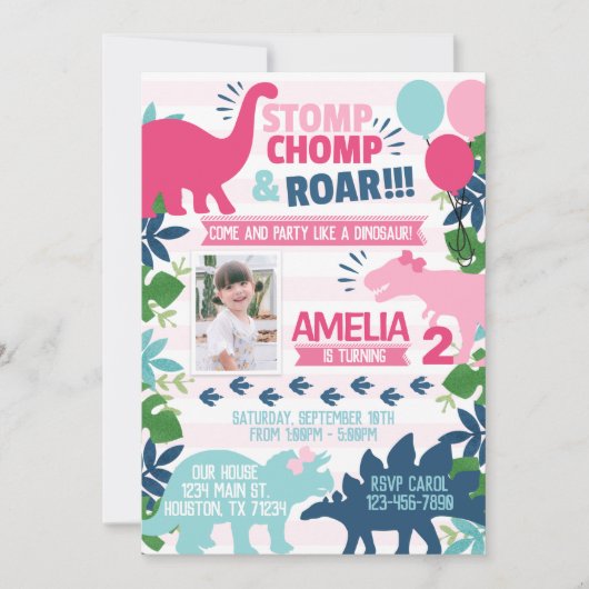 恐竜の誕生日パーティーの招待招待状 招待状 (正面)