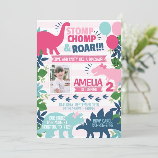 恐竜の誕生日パーティーの招待招待状 招待状 (スタンド正面)