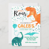 恐竜の誕生日パーティーの招待状の水色 招待状 (正面)