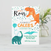 恐竜の誕生日パーティーの招待状の水色 招待状 (スタンド正面)