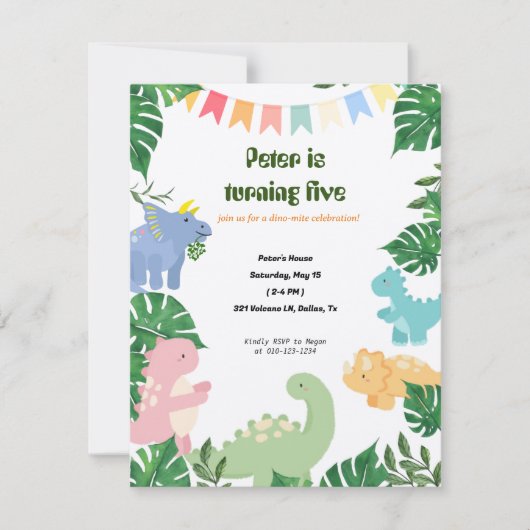 恐竜の誕生日パーティーの招待状 ノートカード (正面)
