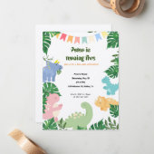 恐竜の誕生日パーティーの招待状 ノートカード (正面/裏面インサイチュ)