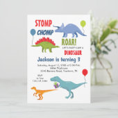 恐竜の誕生日パーティーの招待状 恐竜がスタンプしてチョンプして吠える 招待状 (スタンド正面)