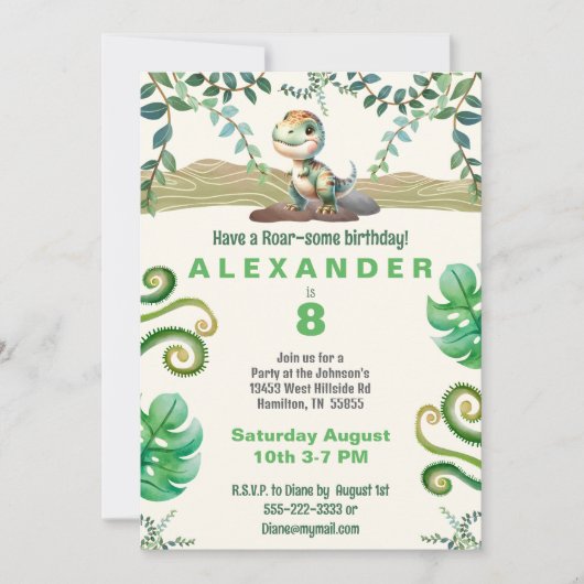 恐竜の誕生日パーティーの招待状 招待状 (正面)