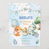 恐竜の誕生日パーティーの招待状 招待状 (正面/裏面)