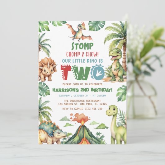 恐竜の誕生日パーティーの招待状 招待状 (スタンド正面)