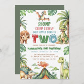 恐竜の誕生日パーティーの招待状 招待状 (正面/裏面)