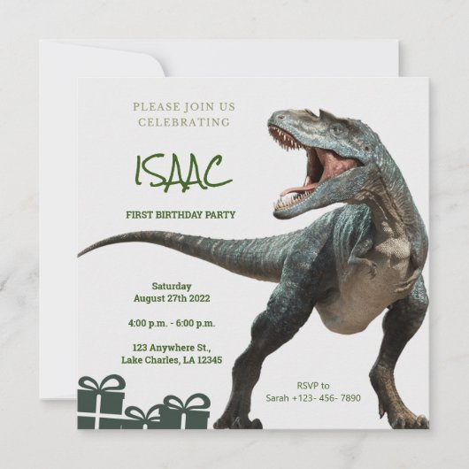 恐竜の誕生日パーティーの招待状 招待状 (正面)