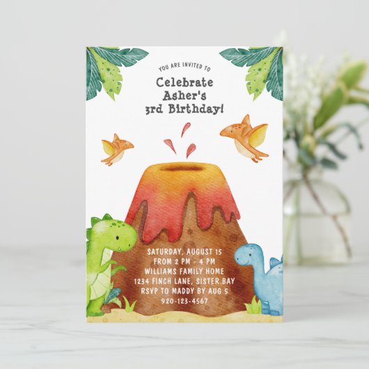 恐竜の誕生日パーティーの招待状 招待状 (スタンド正面)